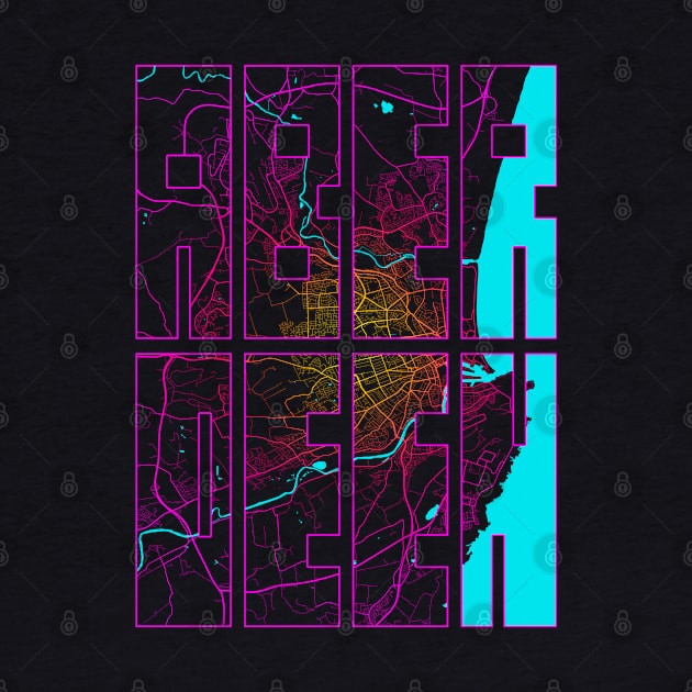 Aberdeen, Scotland City Map Typography - Neon by deMAP Studio